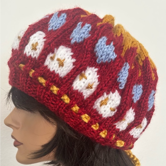 Hand Knits 2 Love Slouch Beanie Hat Hearts Homes Adjustable Fit Beads Designer - Picture 7 of 8